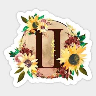 Gemini Zodiac Horoscope Maroon and Sunflower Floral Monogram Sticker